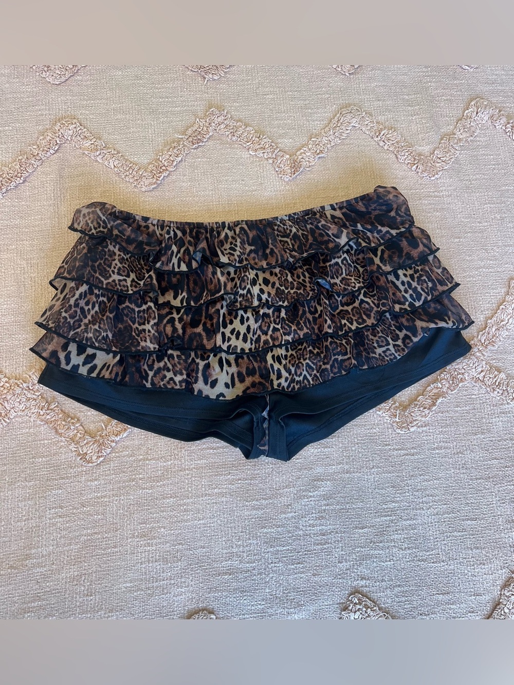 Fashion Nova Y2K Leopard Print Mesh Ruffle Bloomer Shorts Size XS